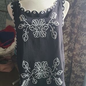 Adrianna Papell Black Top with White Embroidery